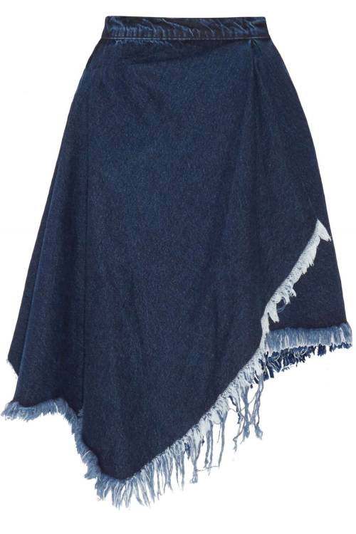 Fluted Frayed Denim Midi Skirt, Marques’ Almeida, Dark Denim, Women’s, Size: 10