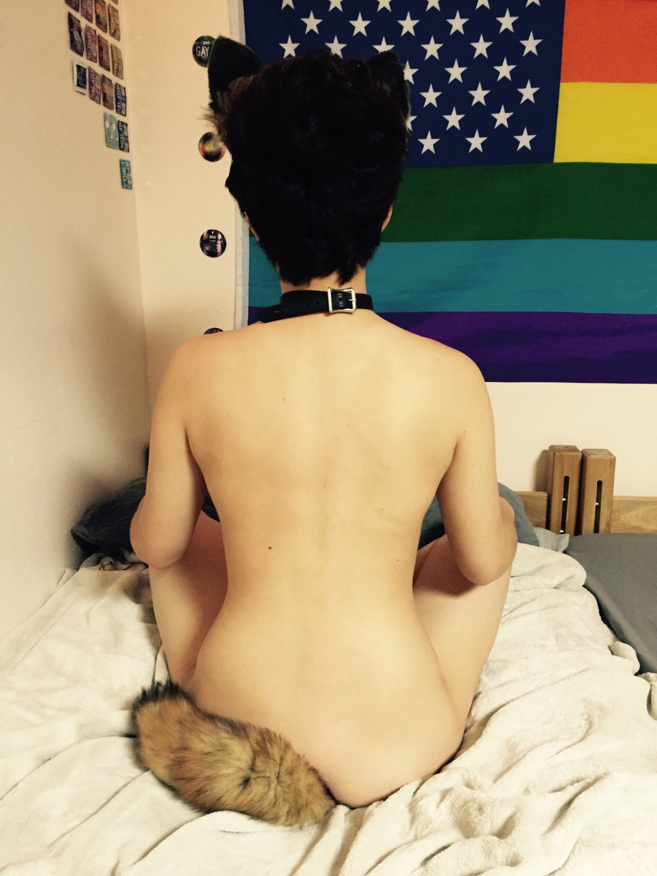 puppys-foxhole:  Finally showing off my red fox tail from the Spank Academy. I feel