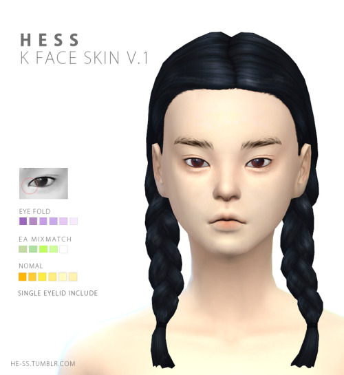 he-ss: he-ss:K face skin v.1  - Update 2017.01.17 - Unisex.  2 type (deep & light) single eyel