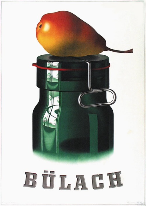Peter Birkhäuser, poster illustration for Bülach bottles, 1934. Glaswerke Bülach.  Switzerland. Sour