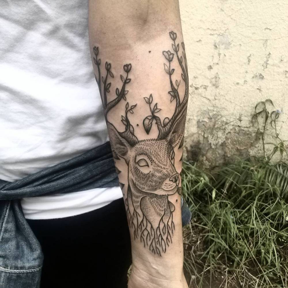 Geometric deer tattoo on the forearm  Tattoogridnet