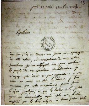 Augustin Robespierre’s letter to the Comité de Surveillance of Arras (22 April 179