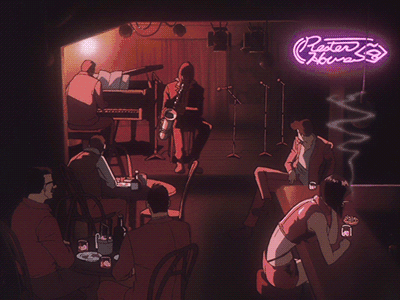 chillxpanic:  Cowboy Bepop anime, first aired on TV Tokyo in 1998.Music:  Nighthawks