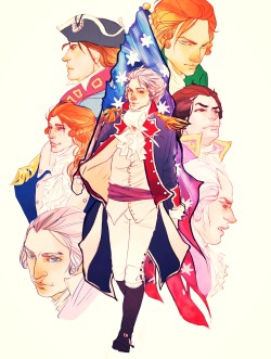 fayettish:   Gen. Washington. Col. Hamilton. LtCol. Laurens.  MajGen. Lafayette. Jefferson. Burr. Adams.  overly dramatic cast poster except with the founding fathers 