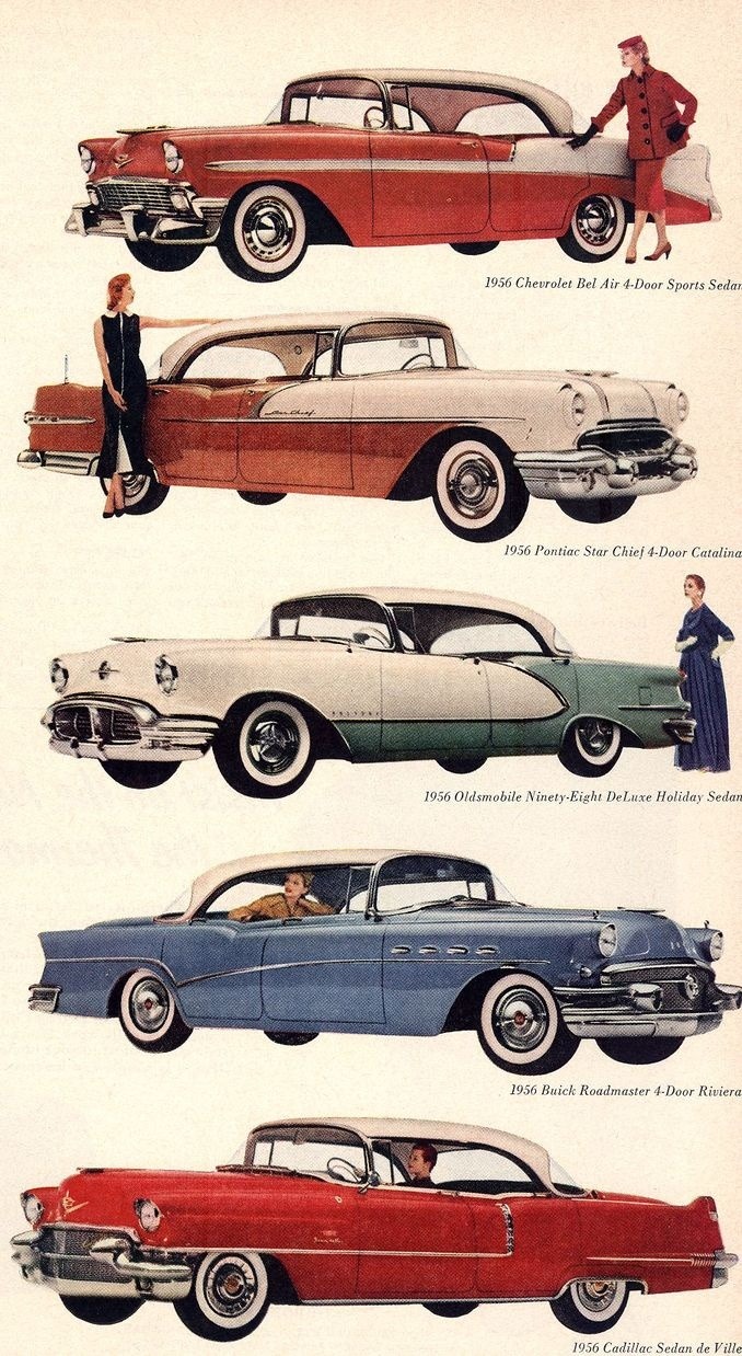 imperialgoogie:  jimmyjazzbass:  theniftyfifties:  General Motors 1956 models.  When