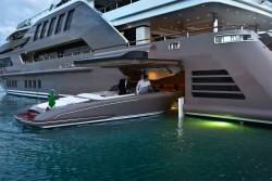 moody-yachts-france:  Motor Yacht J’ADE - Awesome Tender Garage! 