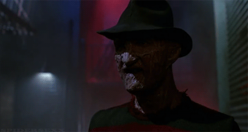 the first c o r r u p t e d — 25 gifs of Freddy Krueger; a mix of the  1984/2010...