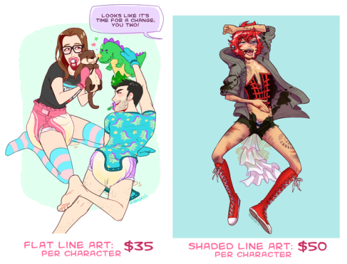 ah-bagels:  Hi guys, I’m taking commissions again! I’ll draw pretty much anything; fan art, OCs, NSFW, kink stuff, SFW, etc. I will NOT draw celebrities.Email me at ah.bagels@gmail.com to snag a commission(s), or if you have any questions at all.All