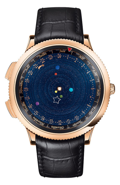 steampunktendencies:  If you’ve ever wondered when Jupiter will next be aligned with Mars, Van Cleef & Arpels has a watch that will tell you. Its new Midnight Planetarium Poetic Complication watch has six rotating disks, each bearing a tiny sphere