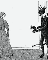 decomposion:  Art history meme (x) - 4/8 artists - Edward Gorey  But then the demon, much too soon, Returned one Sunday afternoon  