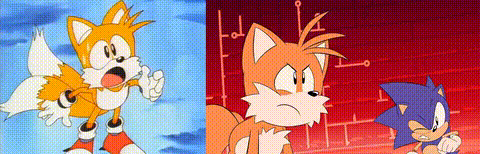 sonic-nyoom:Some comparison GIFs between the Sonic OVA and Sonic Mania Adventures. Cut frames at poi