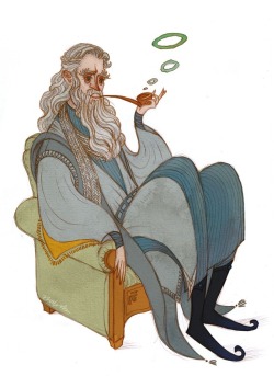 norloth:Gandalf sitting on a chair that is obviously too small for him and popping smoke rings. (Must be at Bilbo’s home.)