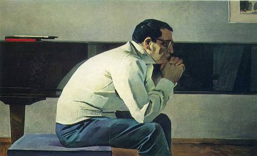 russian-style: Tahir Salahov - Portrait of the composer Kar Karaev, 1960. Iconic painting of the so-