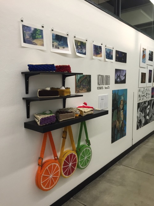 I installed a wall for scholarship~all of the crochet bags will be available on Etsy after the 4th o