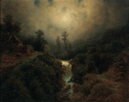 ‘Romantic Moonlit Landscape with Walking Figure’ Artist: August Bedrich Piepenhagen (Ger