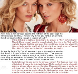 femdomcuriousme: (Karlie Kloss + Taylor Swift) Request: “Could you do one of Karlie kloss or Taylor Swift “wearing the pants” in a relationship with a feminized cock caged guy? Thanks in advance! (anonymous ask)”   