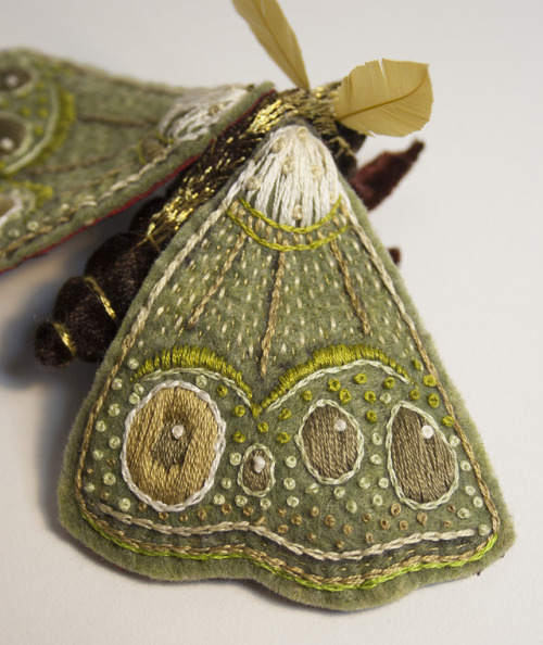 jbbartram-illu: For the first time ever, I’m putting some of my textile art up on Etsy - these three hand-sewn and embroidered moths are up in my shop, which lives here: etsy.com/shop/heywitch These little pals are a labour of love - every stitch on