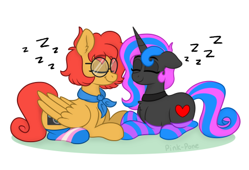 Comm for @colossussteppes of two adorable pones snoozing peacefully! This was fun, thanks again! c: