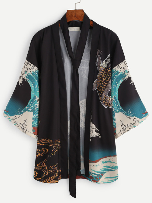 tokyoki: Spindrift And Carp Print Kimono With Belt