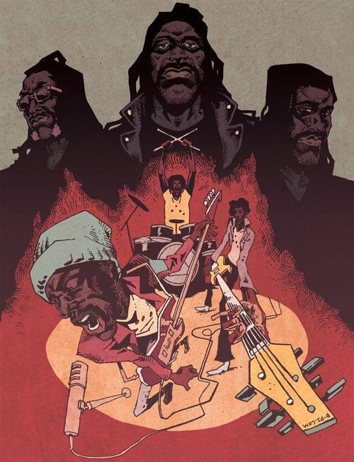 vomit-the-soul:
“A band called “DEATH” illustration by Ron Wimberly
”