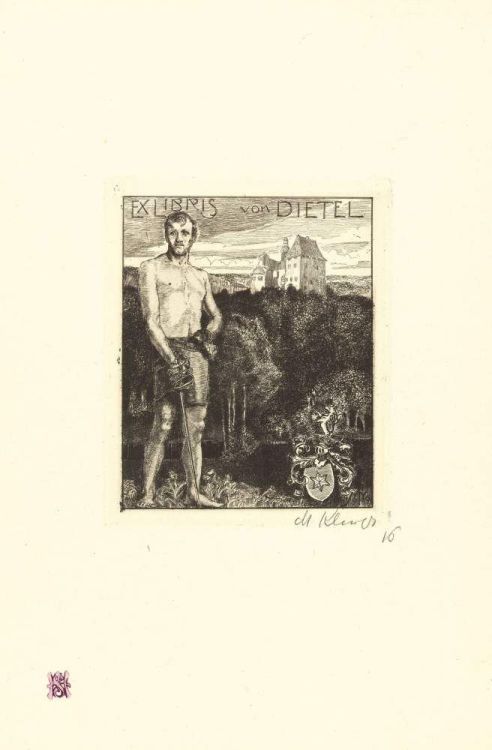 MAX KLINGER. (1857 Leipzig - Großjena 1920) Ex Libris Landrat Dr. von Dietel.