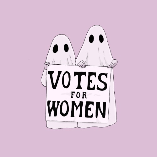 spooky suffragette pins, still up on my etsy if you want one before halloween: https://www.etsy.com/