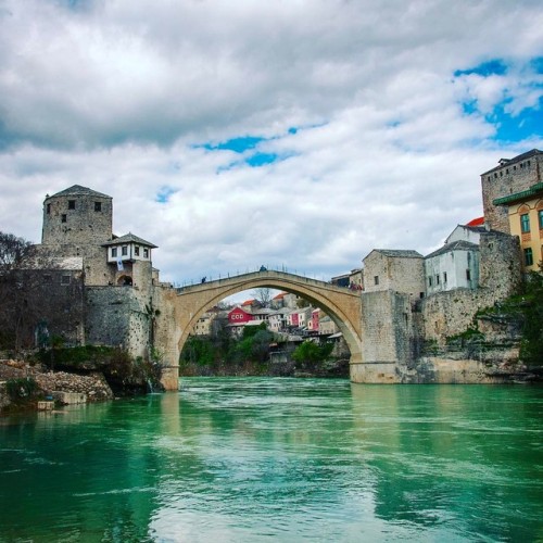 Start Most, the famous bridge in the city of Mostar in Bosnia and Herzegovina. It was built in the 1