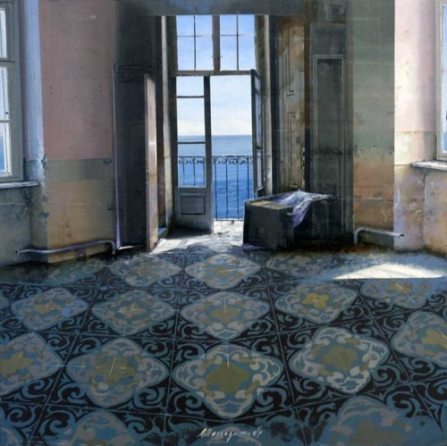 Mediterraneo    -      Matteo Massagrande  , 2016, Italian,b.1959-mixed media on board,40 x 40 cm (1