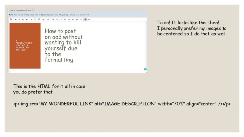 jasontoddiefor:A helpful How to guide for embedding images on AO3 (yes, I even included the HTML thi