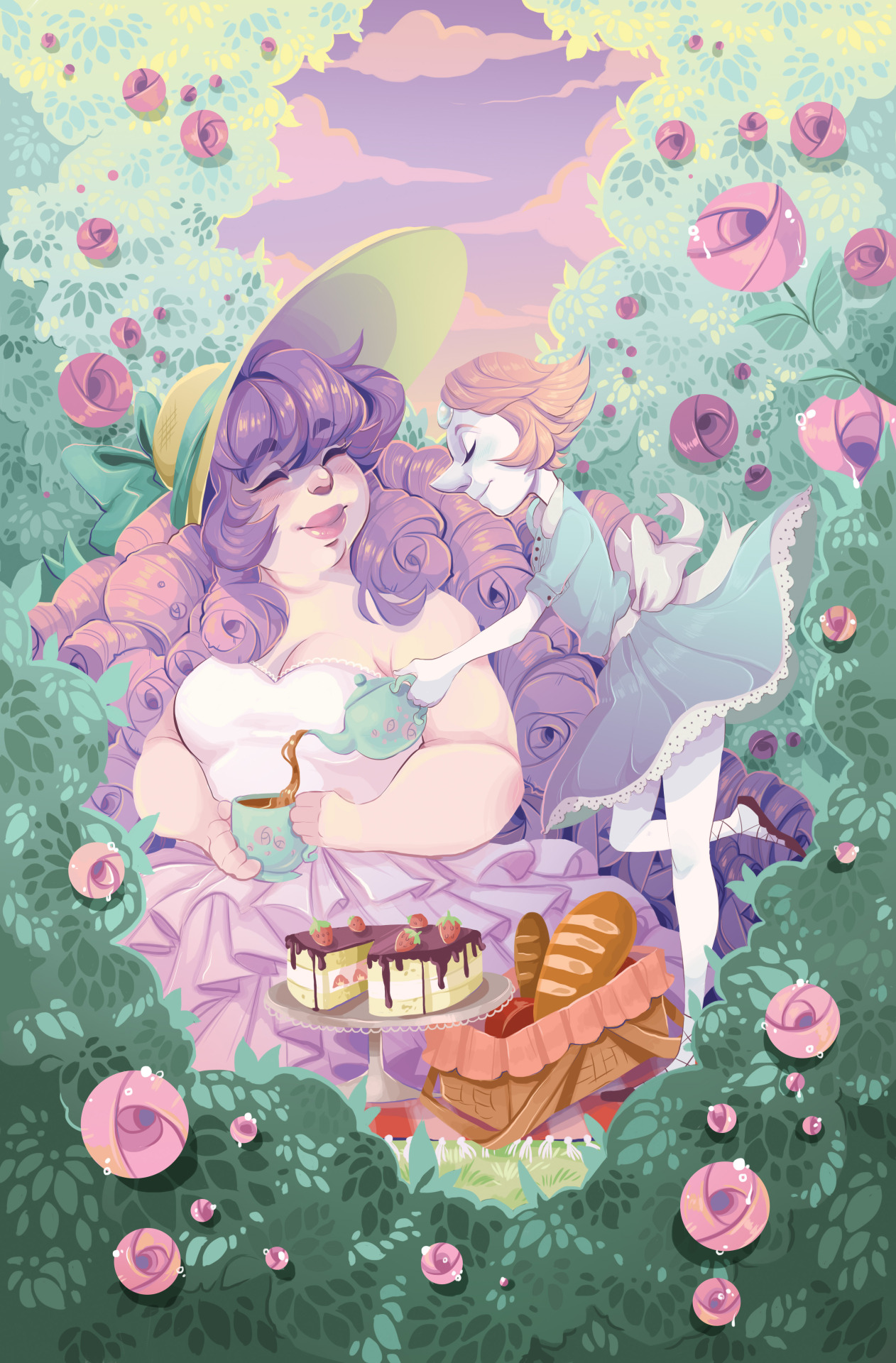 envyhime:Pearl and Rose having a tea party, an 11x17 print that I will be selling