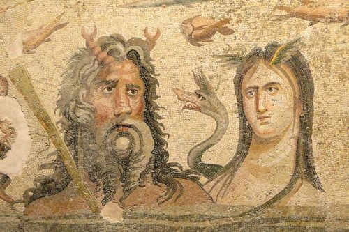 Mosaic depicting Ocean and Tithys from the Ancient Greek city of Zeugma, in south Turkey, near the b