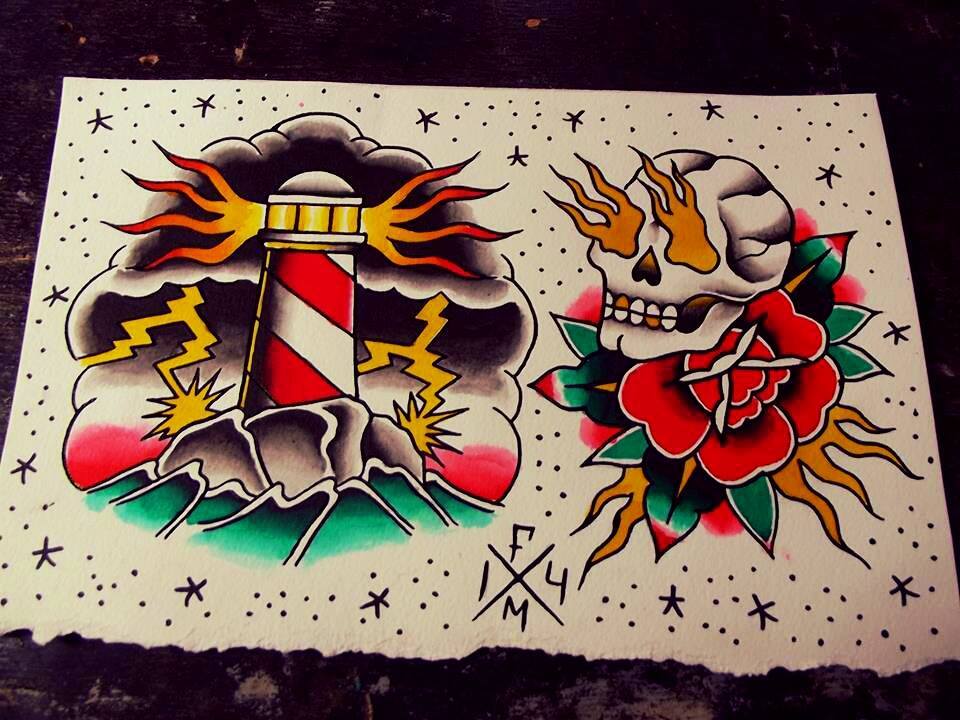 mortodefome:  #tattoo #ink #tradtattoo #rose #skull