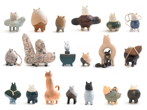 38 of the 140+ new bunny primitive sculptures Kozy made for her solo show, “Growing Into Roots”, at 