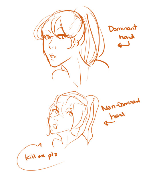 Okay on my dash appeared a quick drawing of an artist I really love and the same drawing by the same artist but with the other hand and I thought it was funny so I tried. I can’t believe it XDD