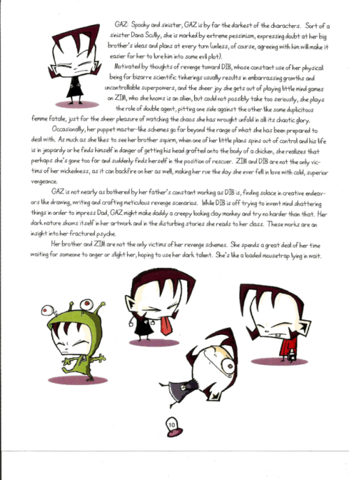 The Invader Zim Show Bible: Main CharactersSome surprisingly tender commentary concerning his madcap creations from Jhonen Vasquez.Previous SectionsChapter 1: Introduction