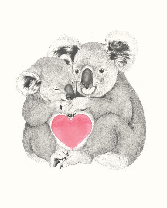 artagainstsociety:    Koalas love hugsby Laura Graves  —Cute illustration for Mother’s