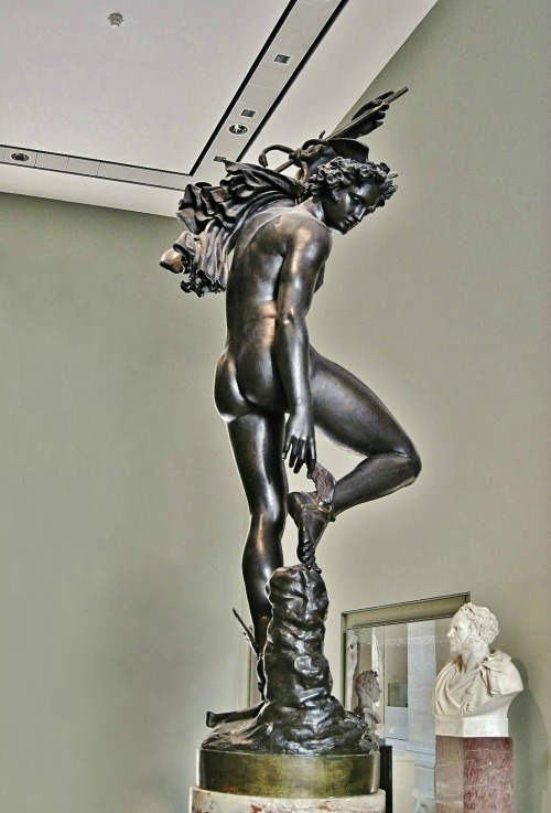 hadrian6:   Mercury attaching his sandal after killing Argos.  1834. Soyer and cast bronze by Inge. Louvre, Paris  Francois Rude. French 1784-1855.http://hadrian6.tumblr.com