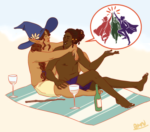 veriestvarlet:On beach day, Kravitz tells Taako about his adventures with the Reaper Squad.[Image de