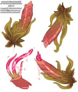 maunderfiend:Design update for Nantosuelta’s big ol’ dick. Lots of feely grabby faux-leaf tentacle bits, and a coiled tendril that unravels and extends- kind of like a stamen on a flower! Nanto is my nature deity, so it’d be fitting to design him