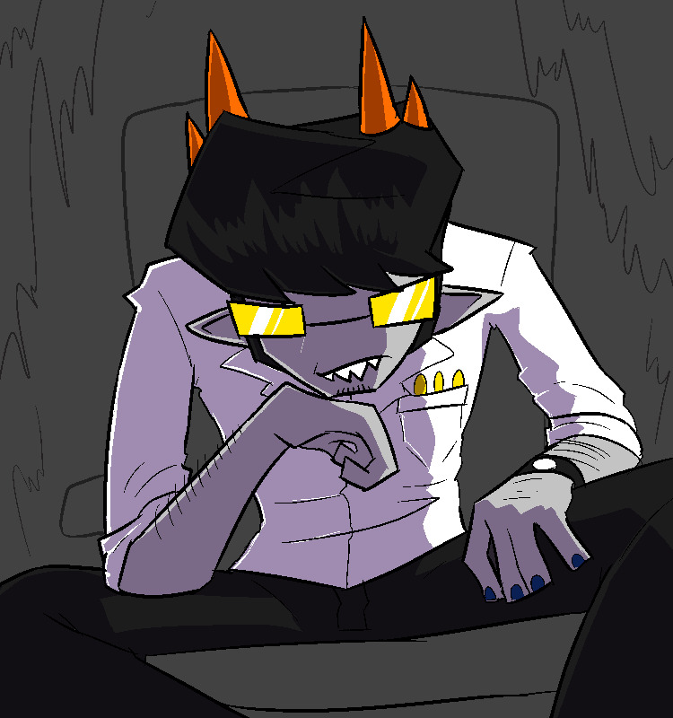 A troll leaning forward in their seat looking at the viewer