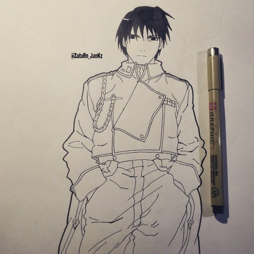 Roy Mustang line art. Ill start adding color tomorrow #goodnight #roymustang #fullmetalalchemist #fm