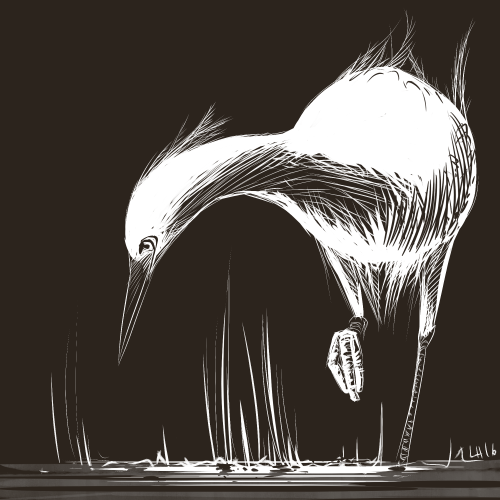 Digital Inktober Day 23: SlowA male Snowy Egret carefully stalks fish in a shallow marsh, moving one