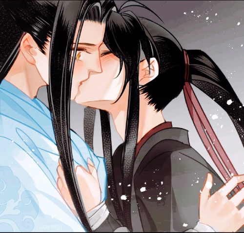 Official art from Donghua Team: drunk Lan Zhan + the chibi version