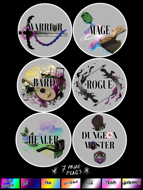 All 42 #Pride designs are up on my Redbubble 🏳️‍🌈-> https://rdbl.co/2MuoSRWFlags include: Gay / Queer, Lesbian, Bisexual, Pansexual, Asexual, Transgender, and NonbinaryDnD classes include: Warrior, Mage, Rogue, Healer, Bard, and Dungeon Master