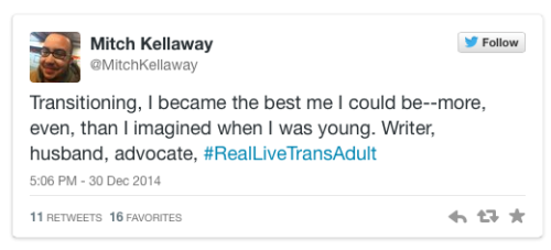 micdotcom:  These powerful #RealLiveTransAdult tweets are showing trans youth, you’re not alone   Heartbroken by reports of Leelah Alcorn’s suicide, Oakland-based comedian Red Durkin started the hashtag #RealLiveTransAdult. Durkin told Mic that she