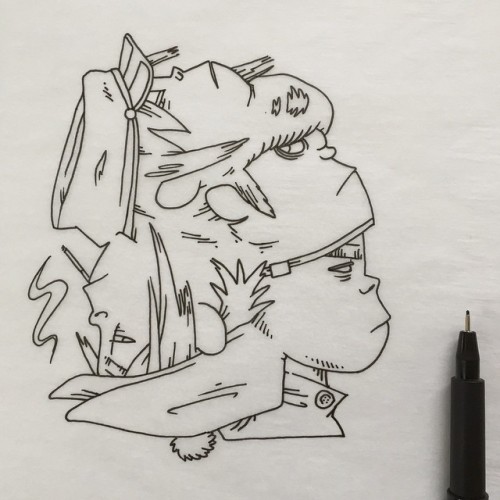 Gorillaz mashup for a friend #art #artandsuch #drawing #illustration #mashup #gorillaz #pen #ink