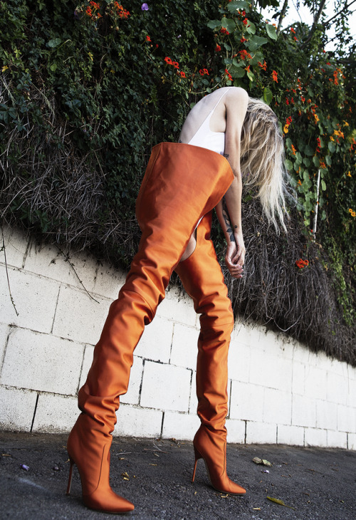 Nativefox - waist-high Vetements + Manolo Blahnik Satin Boots via Net-a-porter