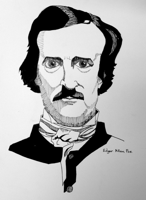 Author Portraits: Edgar Allan Poe, T.S. Eliot, and H.P. Lovecraft. Staedtler pigment liner in my ske