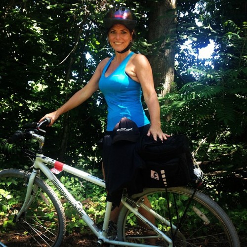 anniefers: #biking today with BFF Terri on the Simsbury trail! #beautifulday #letskickcancersbutt #w