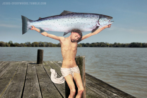 Jesus Holding Up His Prize Catch